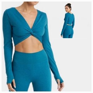 JoyLab Women's Wear 2 Ways Long Sleeve Crop Top ~ Lagoon